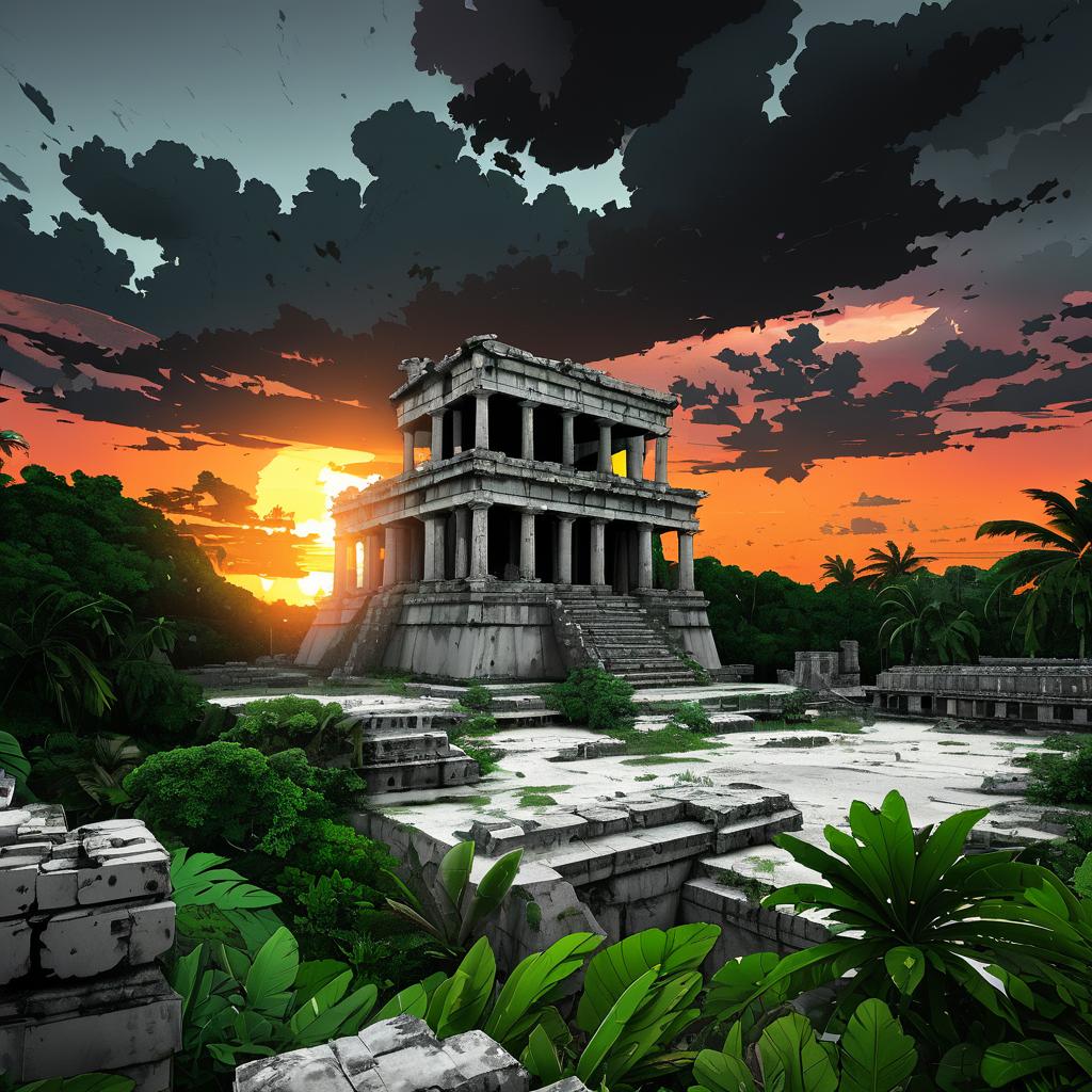 Sunset Over Ancient Ruins in Paradise