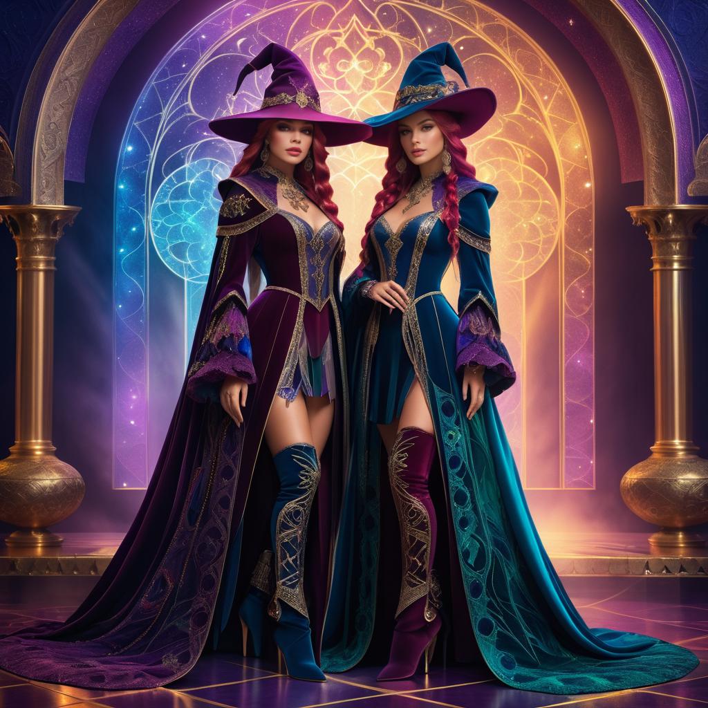 Elegant Women Wizards in Velvet Cloaks