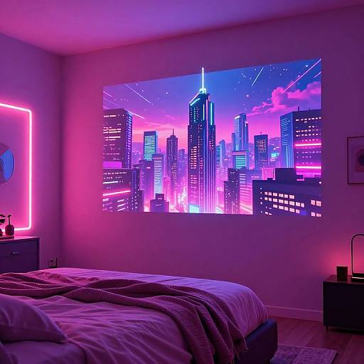 Futuristic Neon Synthwave Bedroom