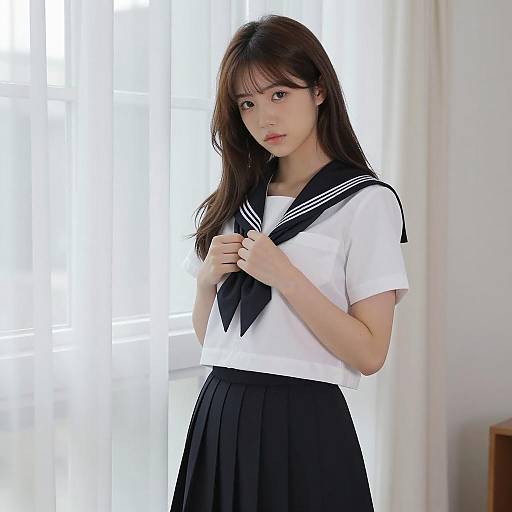 Young Woman in Sailor-Style Uniform