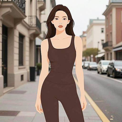 Woman in Chocolate Brown Fitted Tank Top Bodysuit on City Street
