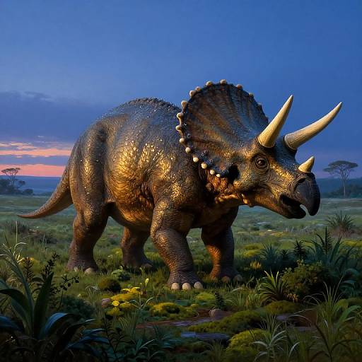 Triceratops at Dawn in Lush Wilderness