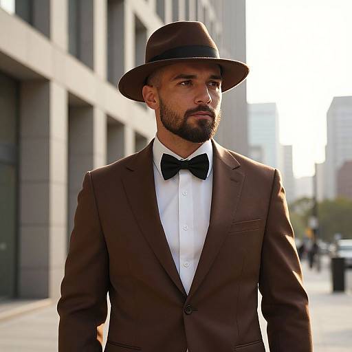 Elegant Man in Brown Suit Outdoors