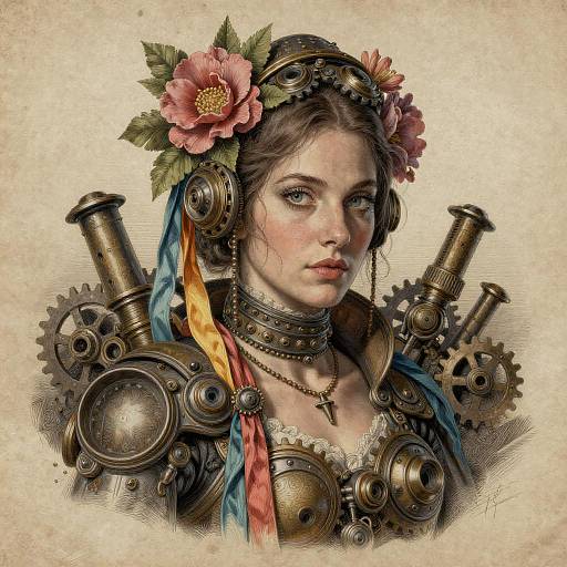 Intricate Steampunk Floral Portrait Design