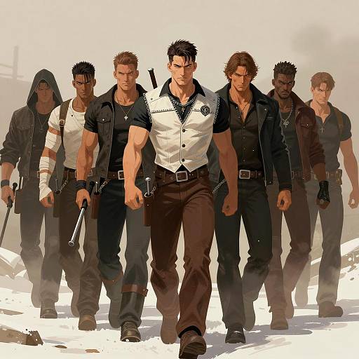 Seven Muscular Warriors in Line