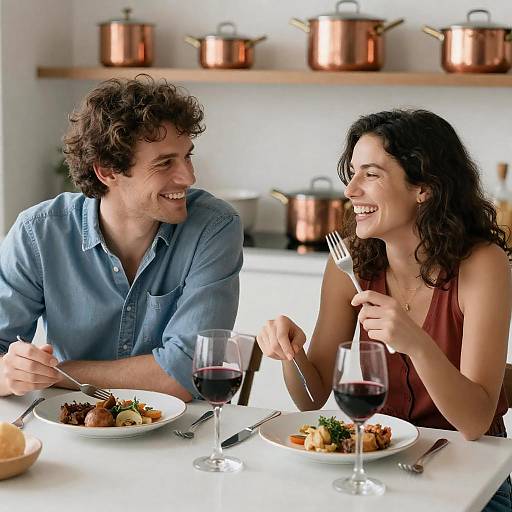 Joyful Dining Experience in a Cozy Kitchen