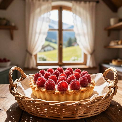 Cozy Raspberry Tart in Swiss Bakery