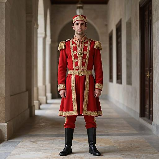 Ottoman Soldier in Red Gold Costume