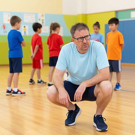 Confused Man in Busy Gym Class