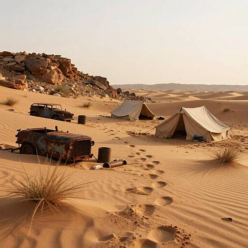 Realistic Desert Campsite Diorama Sunset