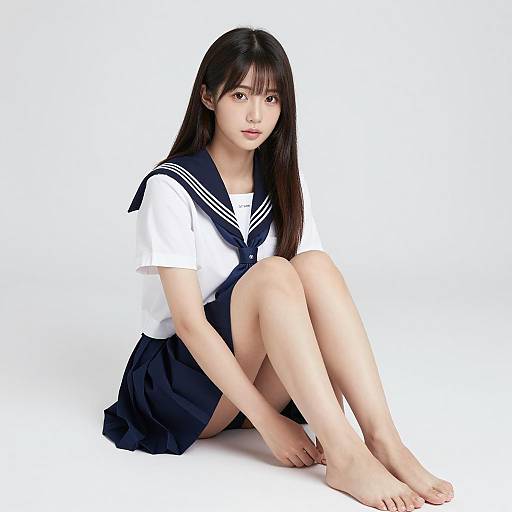 Asian Woman in Sailor Uniform Pose