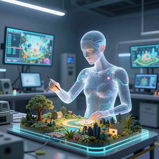 Holographic AI Creating Futuristic Artwork