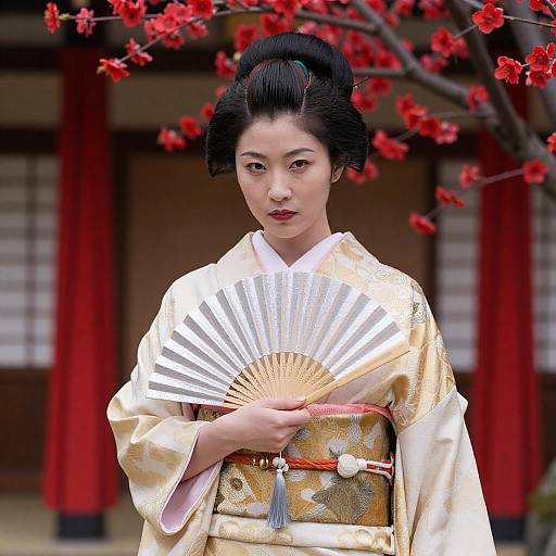 Elegant Asian Woman Amidst Cherry Blossoms