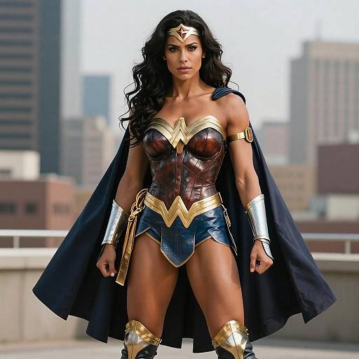Muscular Woman in Black Wonder Woman Costume