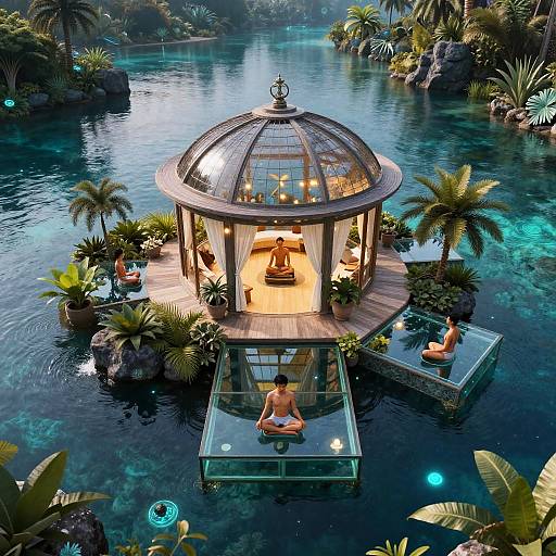Floating Bioluminescent Healing Sanctuary Retreat