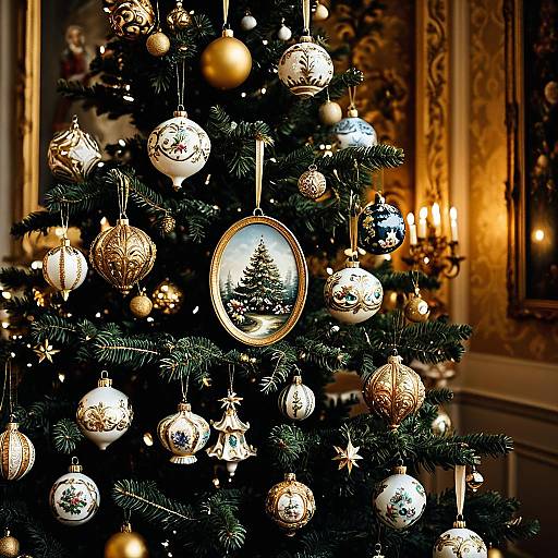 Golden Rococo Porcelain Ornaments Christmas Tree
