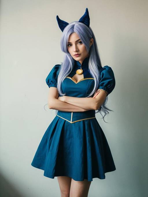Woman in Blue Luna Cosplay Costume