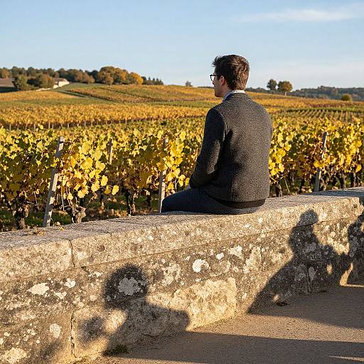Burgundy-Clad Man Overlooking Vineyard