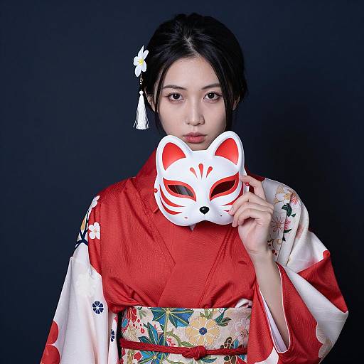 Elegant Asian Woman in Floral Kimono