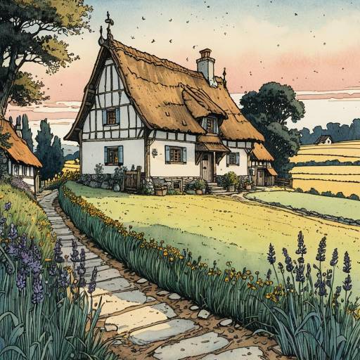 Charming Medieval Flemish Cottage Illustration