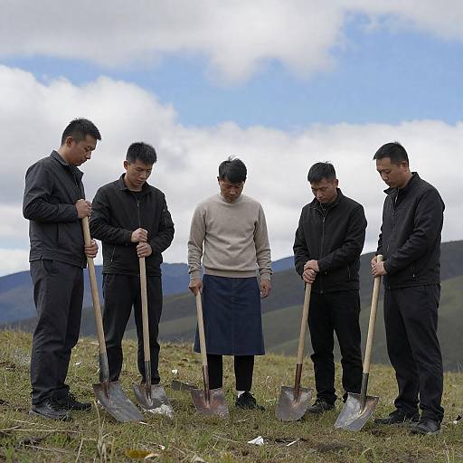 Group of Five on a Grassy Hill