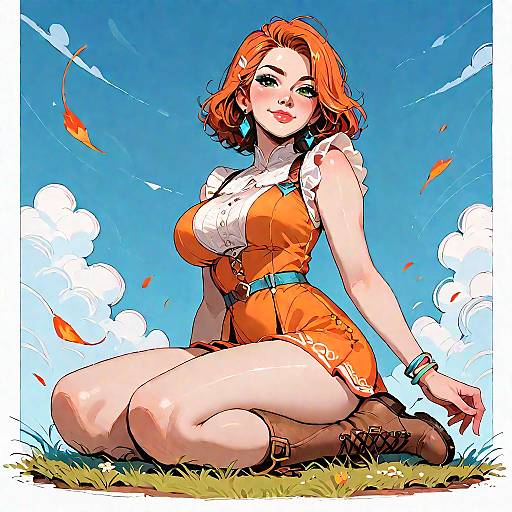 Lenna Smiling in Orange Mini Dress