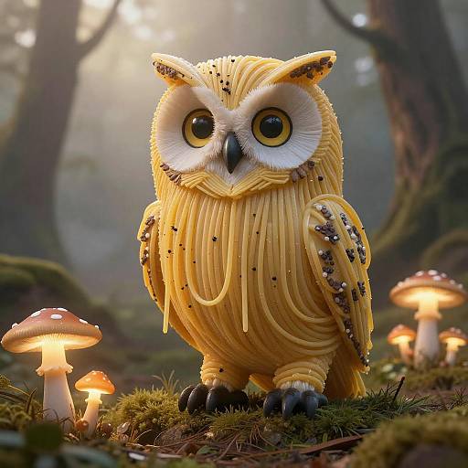 Majestic Spaghetti Owl in Foggy Forest