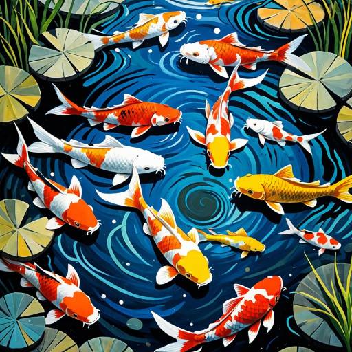 Abstract Picasso-Style Koi Fish Garden
