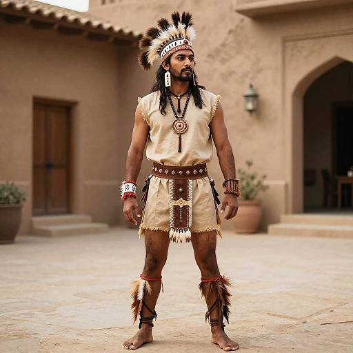 Native American Brave in Courtyard