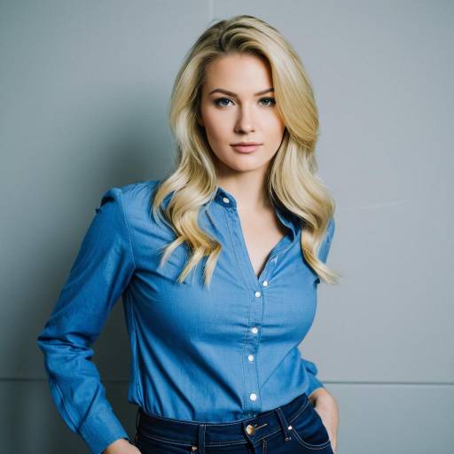 Blonde Woman in Casual Blue Outfit