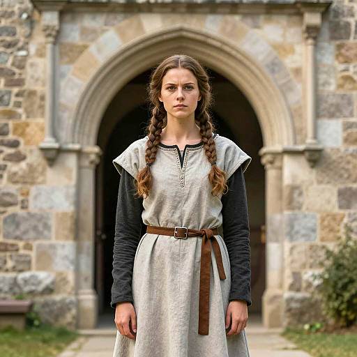 Medieval Woman in Light Gray Dress