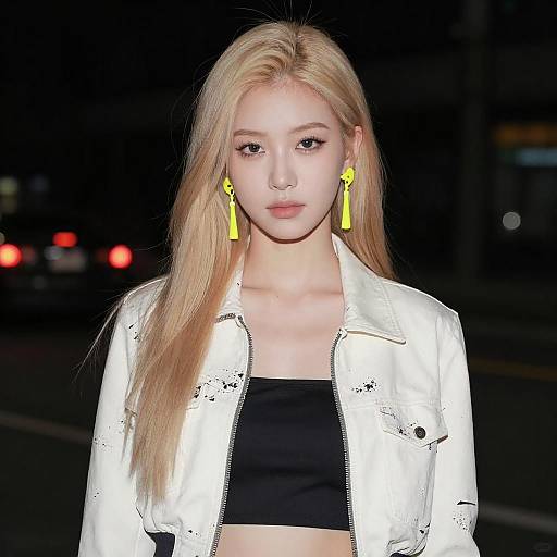 Confident Blonde Woman in Urban Night