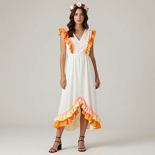 Female Model in Colorful Ruffled Dress