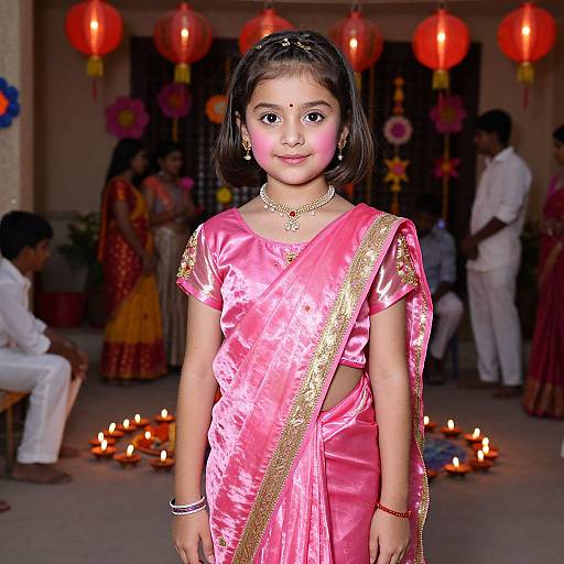 Young Girl in Festive Pink Saree