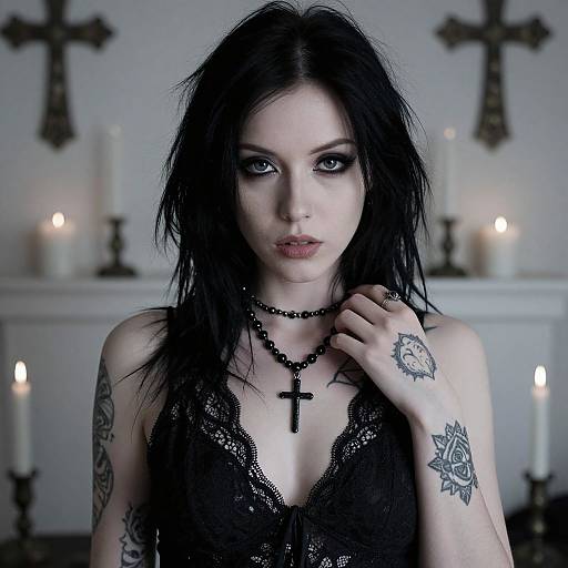 Gothic Woman with Tattoos and Candles