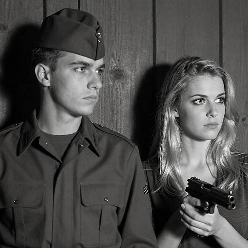 Dramatic Black-and-White Portrait of Two