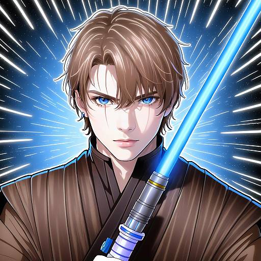 Illustration of Anakin skywalker, star wars in the style of Risumi (taka-fallcherryblossom)