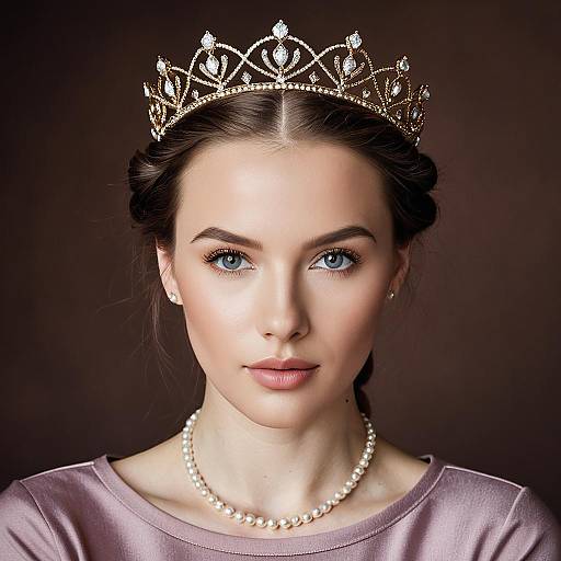Elegant Woman Wearing Gold Diamond Tiara