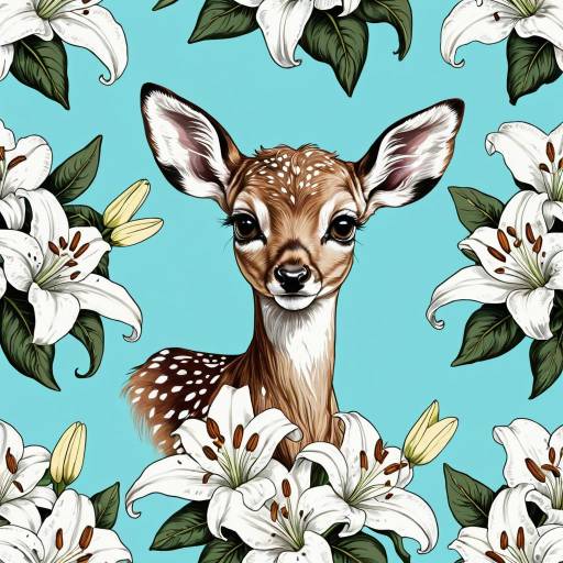 Charming Baby Fawn with Lilies Art