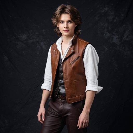 Young Man in Traditional Leather Vest Costume
