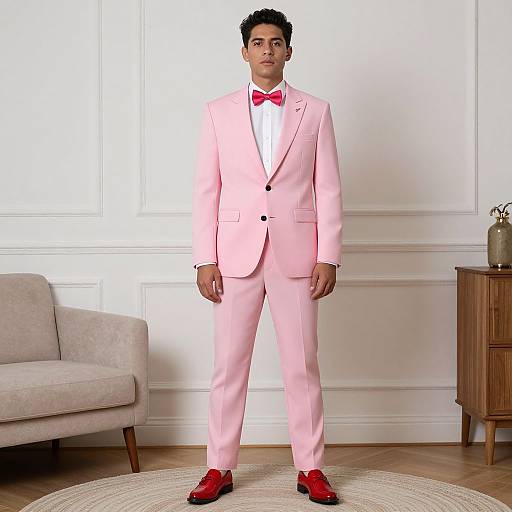 Man in Pink Suit and Red Shoes