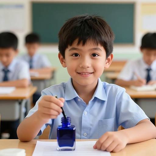 Cute Smiling Arab Boy in Classroom