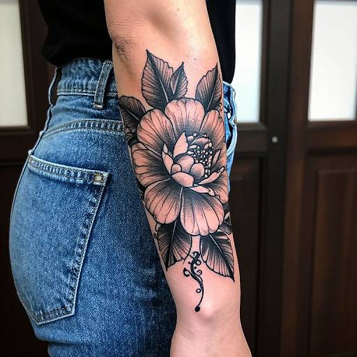Detailed Black and Pink Flower Tattoo