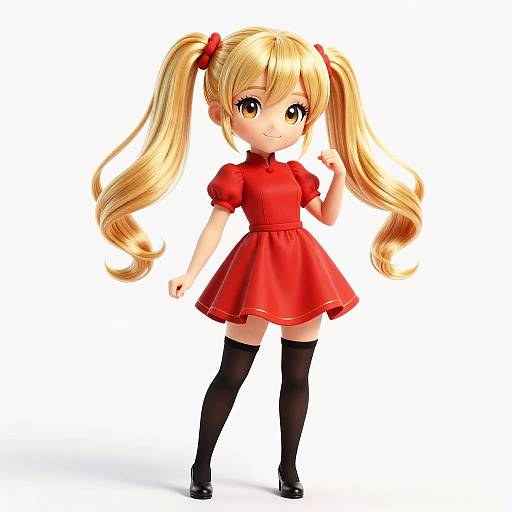 Cute Blonde Girl in Red Dress