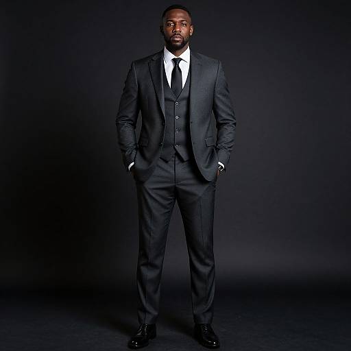 Confident Black Man in Gray Three-Piece Suit