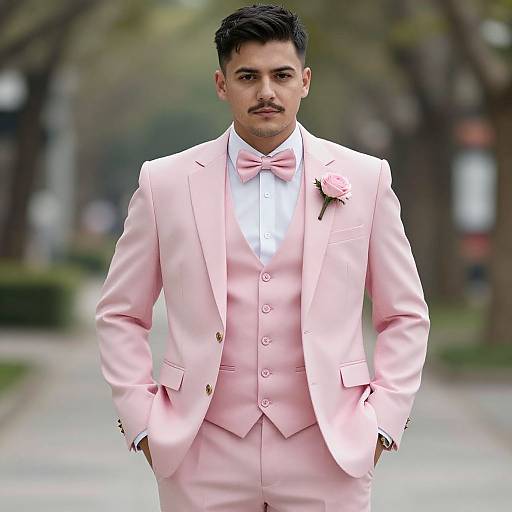 Stylish Pink Wedding Suit Groom
