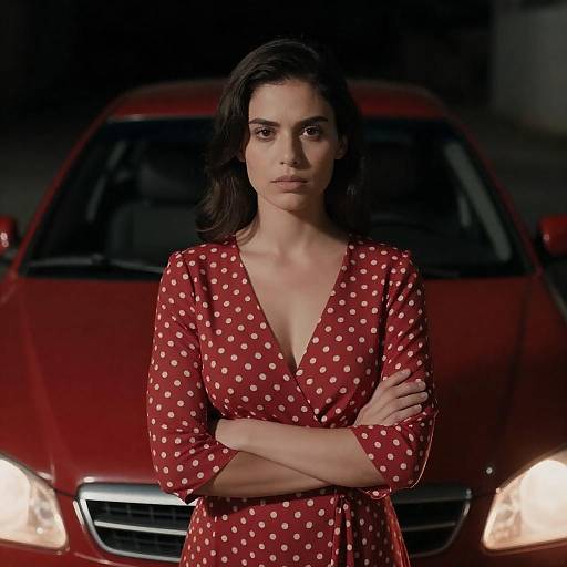 Determined Woman by Red Muscle Car