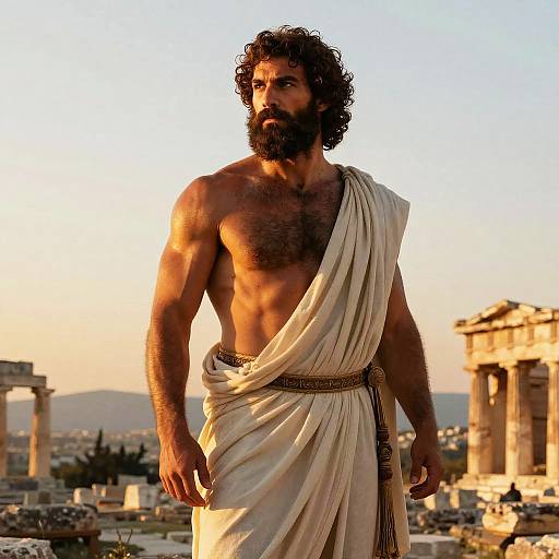 Muscular Greek Man at Sunset Ruins