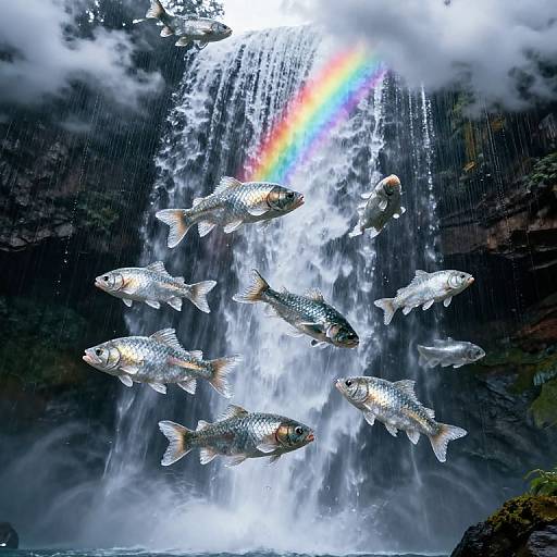 Crystalline Fish Over Inverted Waterfalls