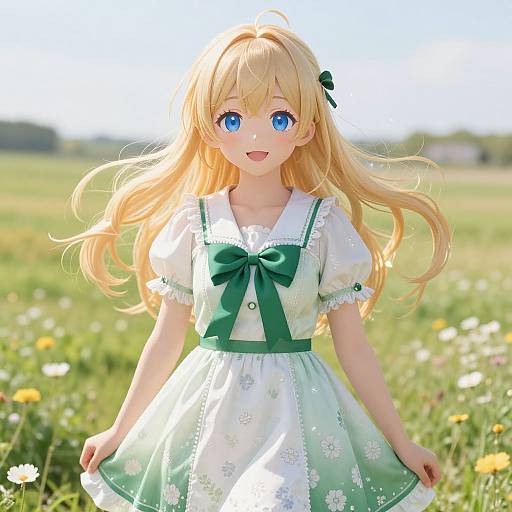 Blonde Anime Girl in Sunny Meadow
